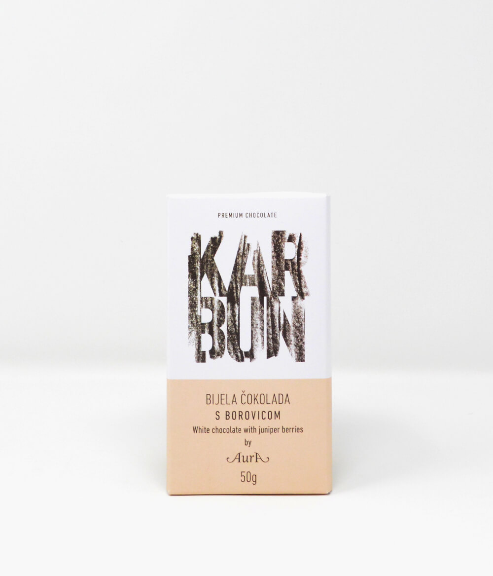 Aura Karbun Premium Weiße Schokolade mit Wacholder Beeren Aura Karbun Premium Weiße Schokolade mit Wacholder Beeren
